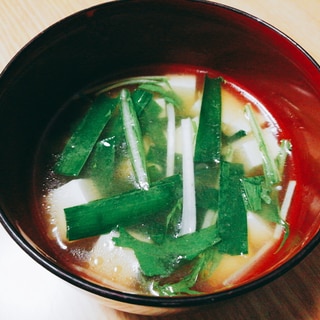 豆腐とニラと水菜のスープ